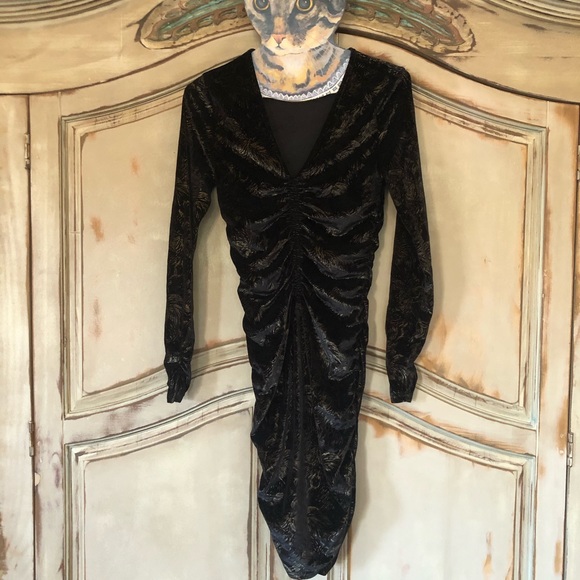 New Look Black Velvet and Gold Wiggle Dress Size 4 - Picture 12 of 13